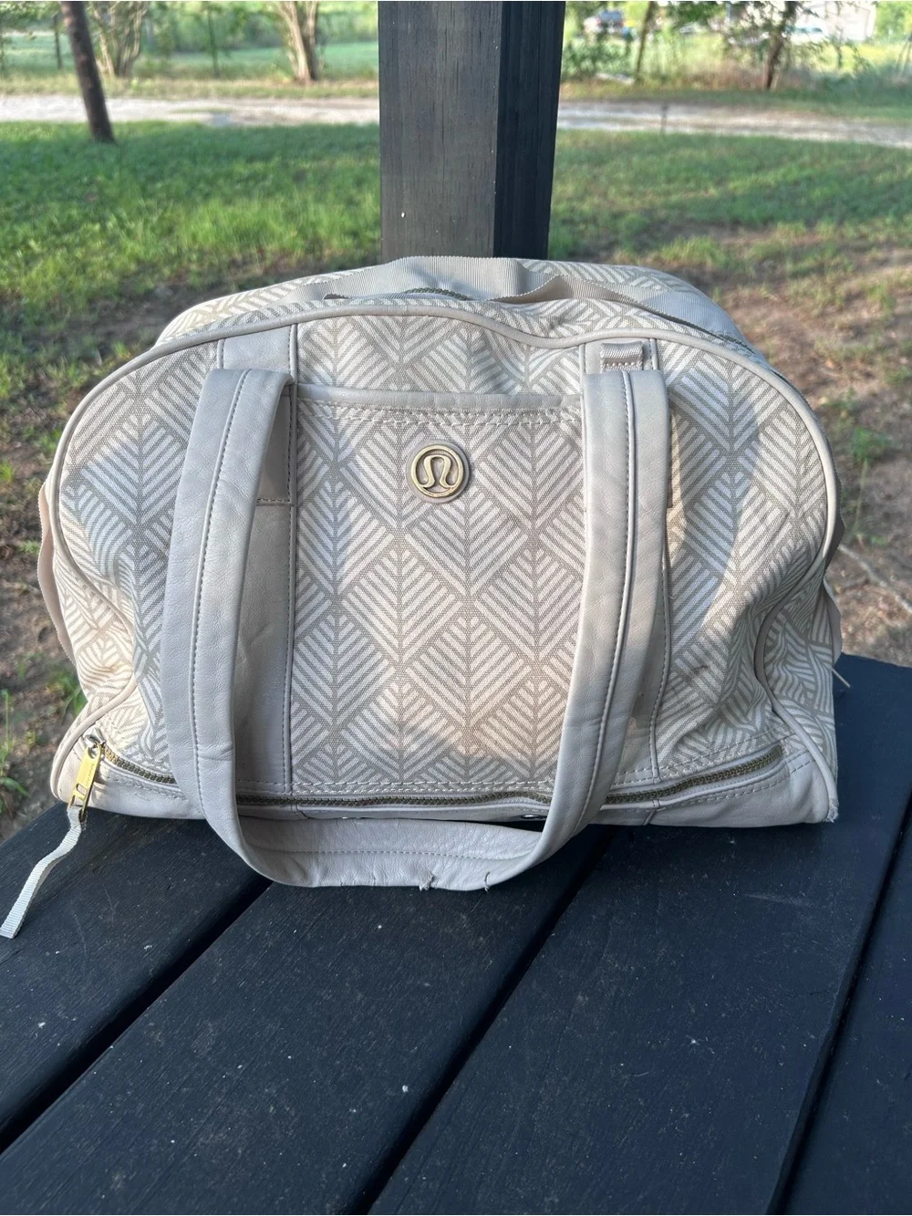 lululemon athletica Cream Patterned Weekender Bag